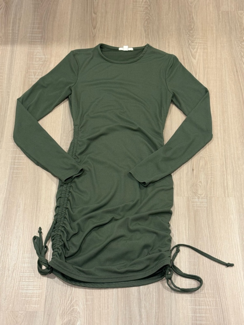 Birch and Stone Olive Green Long Sleeve Ruched Bodycon Dress